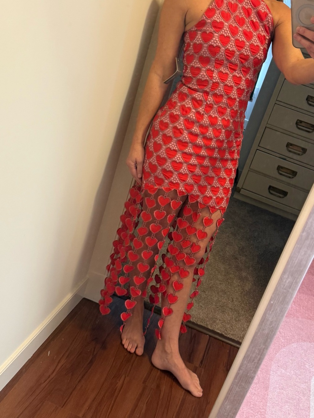 Anthropologie Elliatt Red Heart Appliqué Halter Maxi Dress XS
